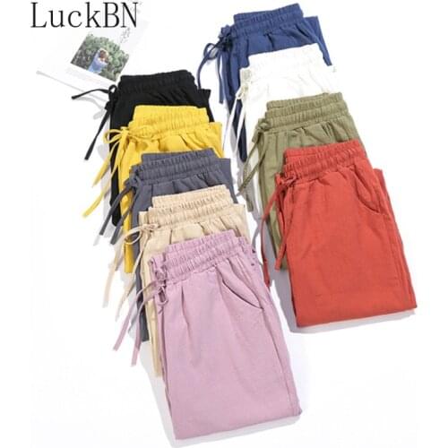 2021 new style cotton linen pants women trousers loose casual solid color ladies harem pants women spring and summer pants S-2XL