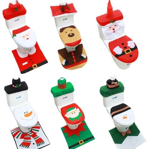 3PCS Christmas Toilet Seat & Cover Santa Claus Bathroom Mat Xmas Decor Bathroom Santa Toilet Seat Cover Rug Home Decoration