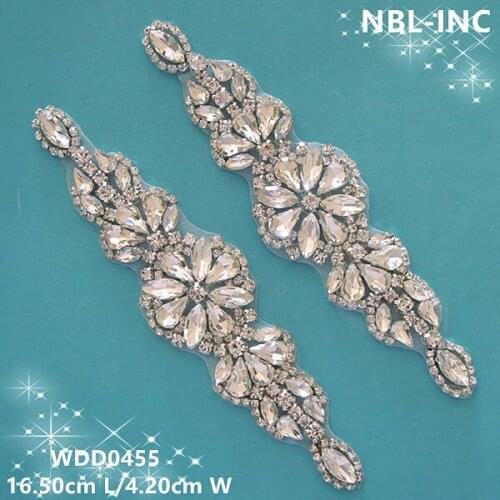 30pcs)Wholesale bridal wedding beaded sewing silver crystal rhinestone applique for dresses DIY iron on WDD0455