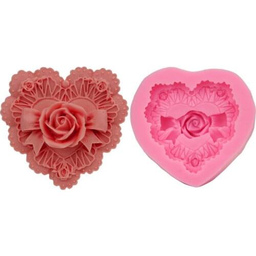 3D Rose Flower Bouquet Loving Heart Shape Valentines Day Gift Present Fondant Cake Mold Silicone Sugar Chocolate silcone mold
