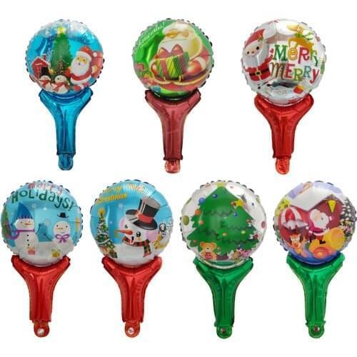 50pcs Aluminum Foil Ballon Santa Claus Christmas Tree Snowman Hand Stick Balloon Christmas Party Decoration Children Toys globos