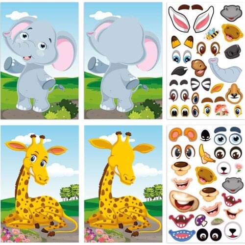 9pcs/set Stickers DIY Cute Stickers Children Puzzle Games Make-a-Face Princess Animal Dinosaur Assemble Toys for Girls Training