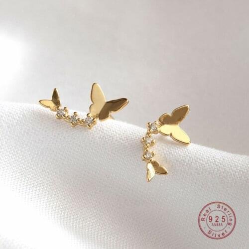 925 Sterling Silver Korea Small Curved Double Butterfly Stud Warrings Women Fashion Elegant Party Jewelry