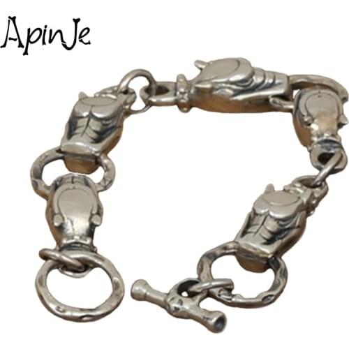 Apinje Fine Jewelry 925 Sterling Silver Bracelet Men Dragon Fashion Vintage Thai Silver Trendy Dragon Head Chain
