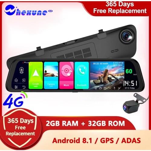 WHEXUNE Android 8.1 2G+32G 4G 12 Inch Car Rearview Mirror Stream Media GPS Navi Dash Cam 1080P Camera Car Dvr ADAS Super Night