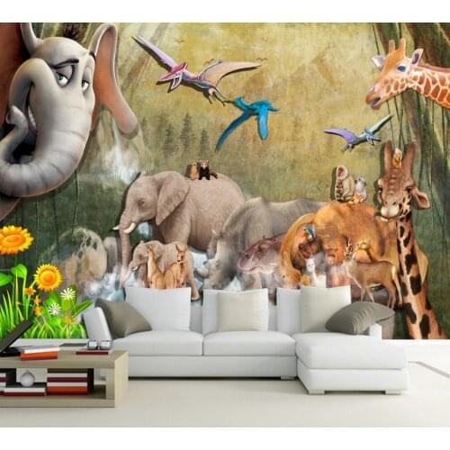 Free Shipping3D Retro Animal TV Sofa Background Wall Elephant Giraffe Custom Living Room Children Room Bedroom Cartoon Wallpaper