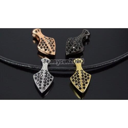 Black Zircon Gems Stones Pave Pointed Spearhead Pendant Charm Spacer Beads Silver Gold Rose Gold Gunmetal 10Pcs/Pack