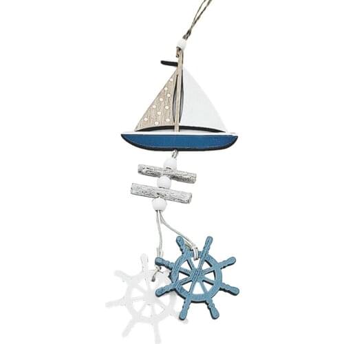 Marine Style Pendant Wooden Pendant Ocean Wind Crafts Small Fish Boat Innovative Wall Hanging Decoration Accessories Household