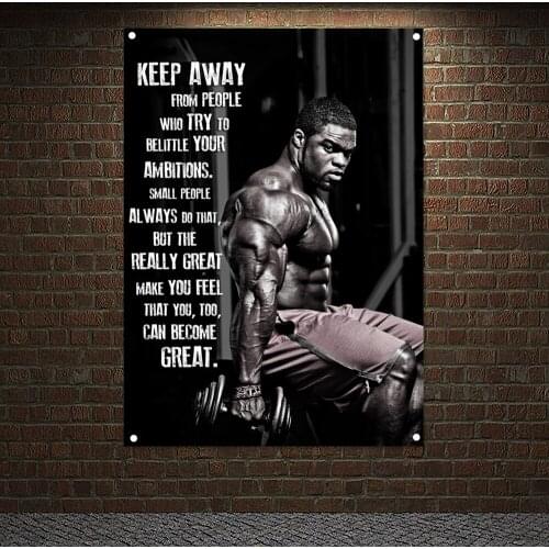 KEEP AWAY Man Muscular Body Wall Hanging Workout Inspirational Banners Flags Canvas Painting Run Yoga Dumbbells Fitness Poster