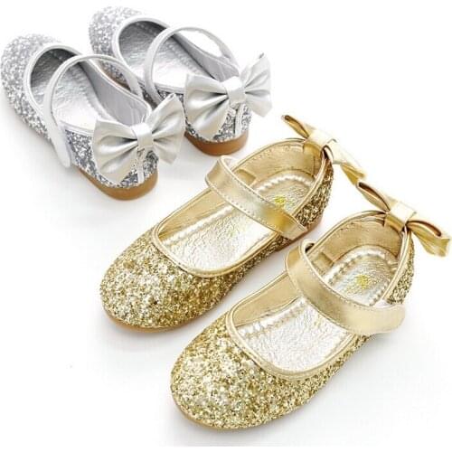 Kids Girls Glitter Princess Sandals Childrens Flats Shoes Wedding Shoes Square Heels Dress Shoes Size 26-34