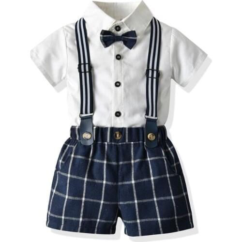 Baby Boy Clothing Boutique Cotton Short Sleeve Casual Infant Shirt Overalls Suits Spanish Birthday Party Children Sets L844