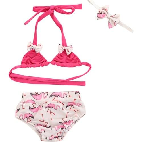 Kids Girls Swimsuit Suit Bikini + Panties + Bow Headband Adjustable Strap Sunflower Print Summer Clothing Children Swimwear