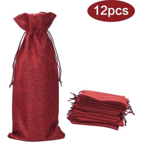 12Pcs/Set Jute Wine Bags Creative Portable Novel Gift Bags Wine Bottle Cover 1 to 10 Numbers Tag Wine Totes Party Supplies