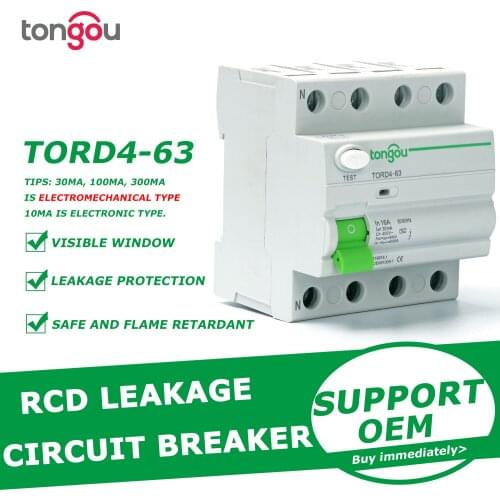 4P 40A 30mA 100mA 300mA 6KA RCCB RCD 230V Electromechanic Residual Current Circuit Breaker Differential Breaker Safety Switch