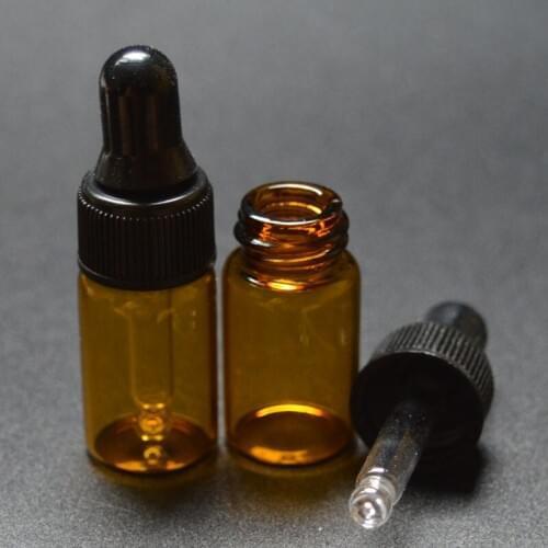 5pcs Small 3ml Amber Glass Dropper Bottle with Pure Glass Dropper Perfume Sample Tubes Essential Oil liquid Vial