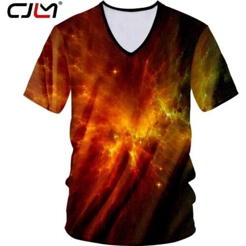 CJLM Mens Hot Sale Summer V Neck Tshirt 3D Printed T-shirt Colorful Starry Sky Casual Creative Design Man Oversized Tee Shirt