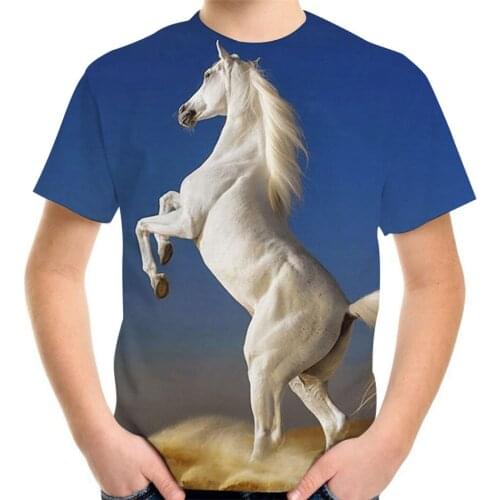 Summer Children Fashion Animal Fire Horse Standing 3D Print Tshirt 4-13Y Boys Girl Birthday T-Shirts Kids Teen Cool Clothes Tees