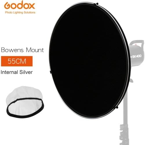 Godox 55cm 22" Silver Bowens Mount Beauty Dish+Honeycomb Grid+Diffuser Sock for Professional Photography