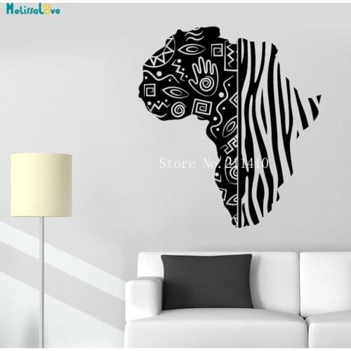 African Continent Map Wall Sticker Tribal Style Zebra Pattern Decals Decor Living Room Removable Nursery Art Murals YT751