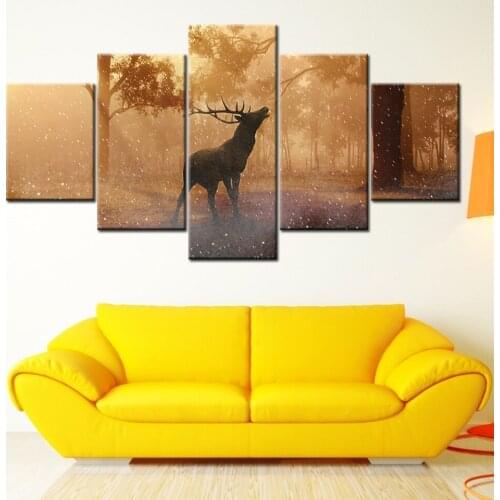 Canvas Painting Wall Art Frame Home Decor Pictures 5 Pieces Deer walking in snow Poster Living Room HD Printed free shipping