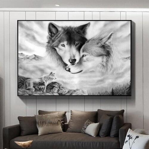 Wolf Paintings on Canvas Animal Print Hanging Pictures for Home Living Room Bedroom Wall Decor Poster and Print frame