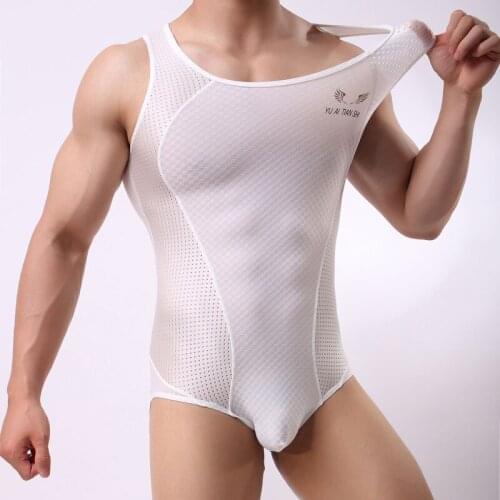 One-Piece Mens Underwear Jumpsuit Breathable Training Body Mesh Vest Underwear shirts Sexy Singlet Quick Dry Bodysuits for Men
