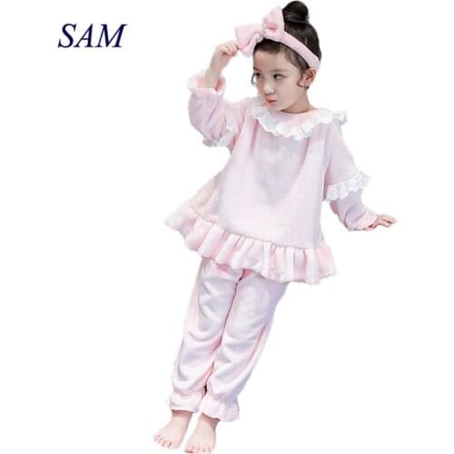 Girls clothing sets 2020 autumn and winter coral fleece home baby flannel long-sleeved princess pajamas sleep suit clothes