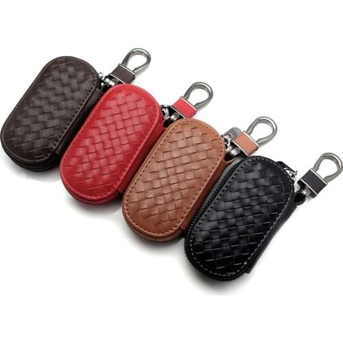 KUKAKEY Hand Weaving Car Key Cover Case Women Mens Key Wallet Fashion Multi Function Housekeeper Genuine Leather Car Key Bag