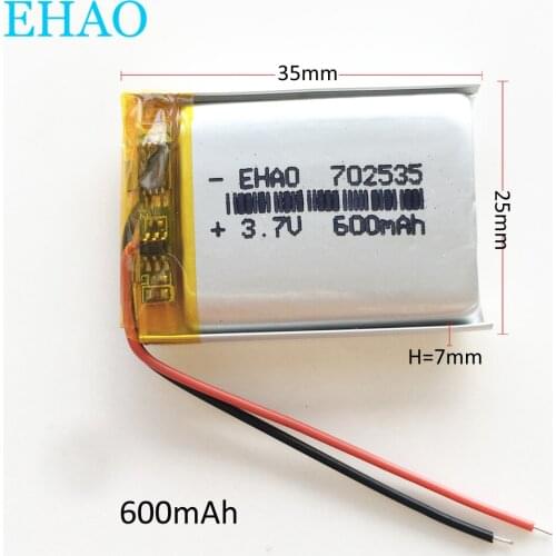 EHAO 702535 3.7V 600mAh Lithium Polymer LiPo Rechargeable Battery For Mp3 GPS bluetooth ebooks power bank Camera
