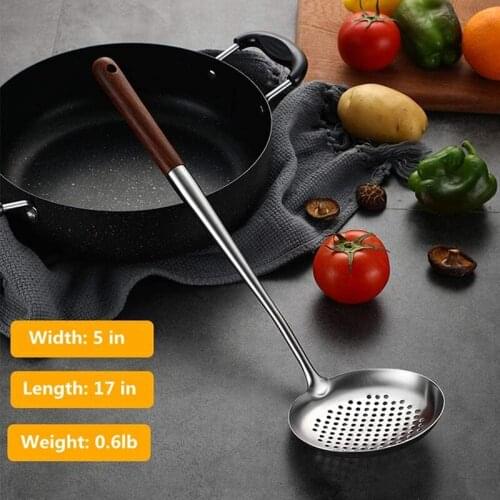 Wok Spatula and Ladle Skimmer Ladle Tool Set Spatula for Wok Stainless Steel Wok Spatula 17Inches