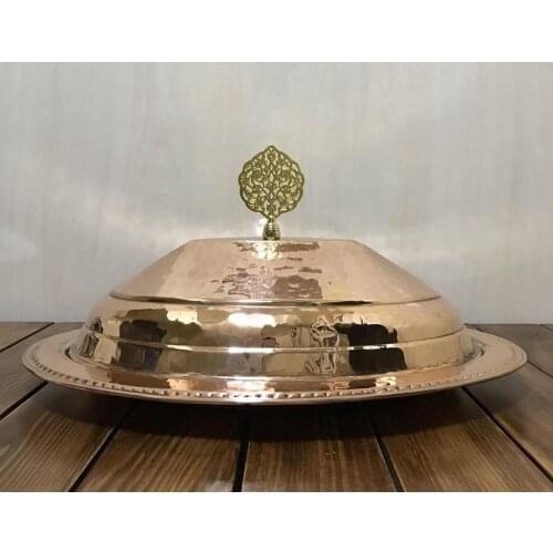 Handmade Copper Serving Plate Patterned Copper Sahan Copperware Kebab Serving Copper Plate with Lid Copper Plate Turkish