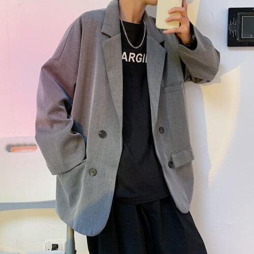 2021 Korean Style Mens Suit Jackets Fashion Trend Blazer Casual Coats Lapel Collar Grey Color Outerwear Western-style Clothes