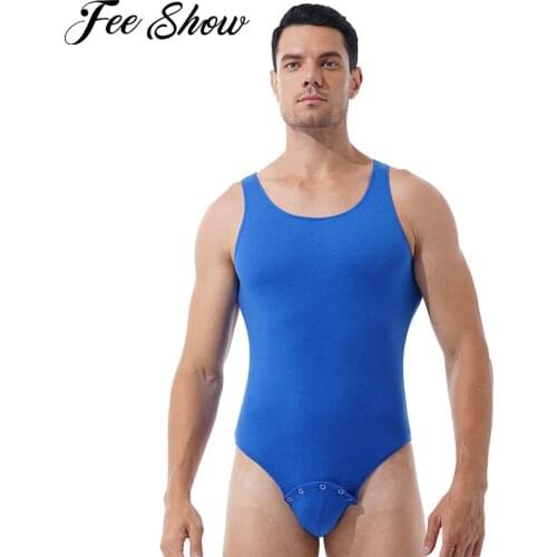 Mens Casual Vest Shirt Bodysuits Press Button at Crotch High Cut Teddies Jumpsuit Sleeveless Gym Fitness Sports Bodysuit Clothes