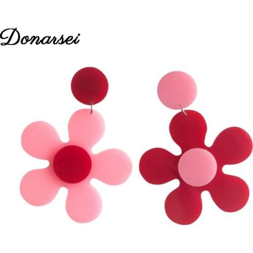 Donarsei 2020 New Exaggerated Flower Earrings For Women Fashion Double Layers Drop Dangle Earrings Gift