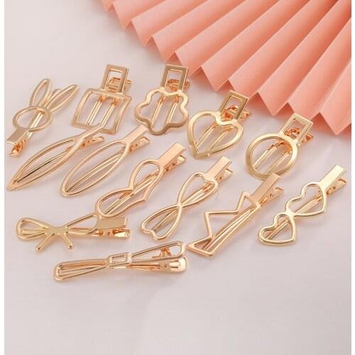 2021 New fashion Simple Geometric Metal hollow duckbill clip bangs clip side Barrettes DIY hair accessories Headwear jewelry