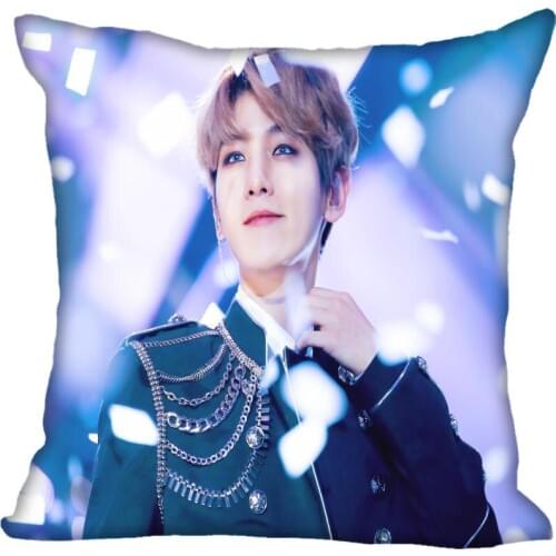 New Custom Kpop EXO BAEK HYUN Pillowcases Printed Square Silk Pillowcase Home Decorative zipper Satin Pillowcases (One Side)