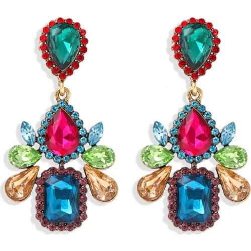 New Multi Colorful Crystal Statement Earrings for Women Vintage Earrings Hyperbole Jewelry Rhinestone Waterdrop Earring Brincos