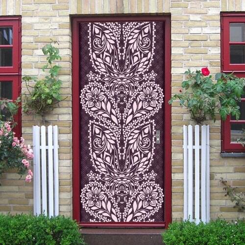New 2pcs/set 3D Middle East Style Big Flower Vine Art Mural Sticker Self-adhesive PVC Wooden Door Stickers Home Decor Wallpaper