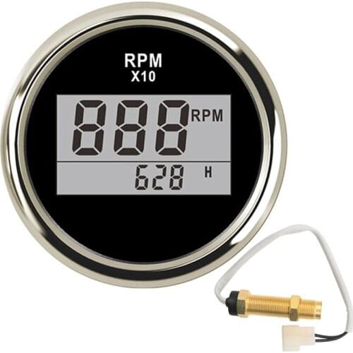 New Digital Tachometer & Tacho Gauge Sensor 0~9990 RPM Display With Hourmeter Red Backlight Fit For Car Truck Boat Marine 52MM
