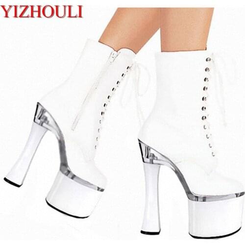 18cm High-Heeled Shoes The Bride Wedding Shoes Dinner Low Thick Heel Boots 7 Inch Round Toe Boots Formal Platform Dress Shoes
