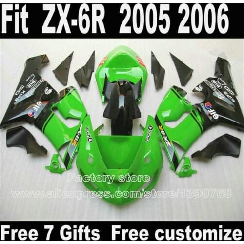 Fit For Kawasaki ZX6R Fairings 2005 2006 Plastic Bodywork Set 05 06 ZX-6R Ninja 636 Black Green Fairing Kit XX46