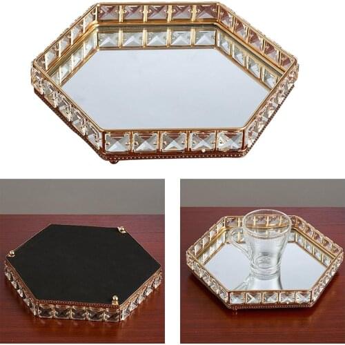 Mirrored Tray Perfume Tray, Metal Ornate Vanity Jewelry Tray Serving Tray Decorative Organizer Wedding Home Decor
