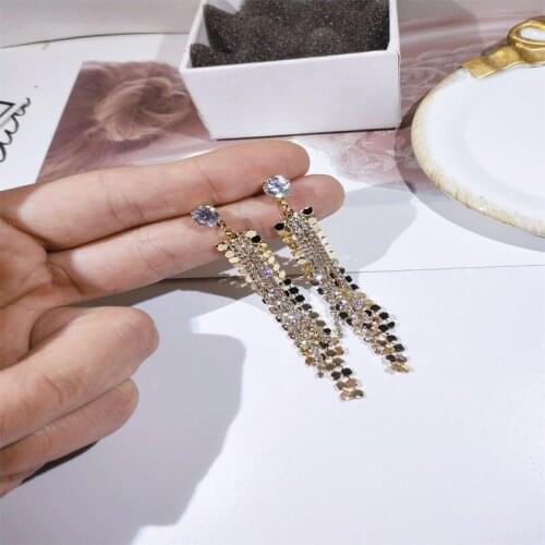 Luxury Long Tassel Gold Round Dangle Earring for Women Bling Iced Out Crystal Rhinestone AAA CZ Female Earrings Party Wedding