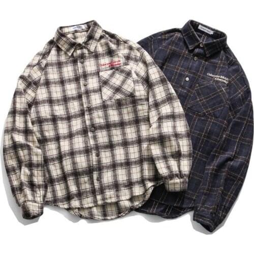 Korean plaid loose couple long-sleeved shirts for men and women in spring and autumn, wild bf wild village clothes