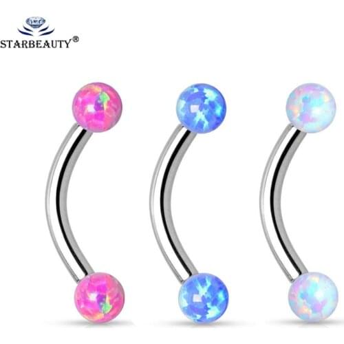 1Pc Opal Eyebrow Piercing 1.2*6/8/10mm 316L Surgical Steel Labret Lip Ring Nipple/Eyebrow Bar Body Piercing earring tragus ring
