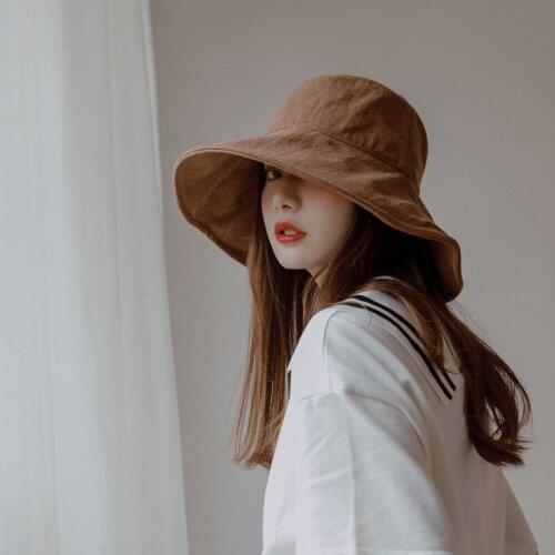 Hat Women Washed Cotton Fisherman Hat Women Summer Sunscreen Sunscreen Retro All-match Sunshade Big Eaves