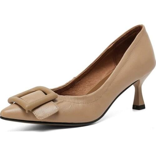 Salu High Quality Genuine Leather High Heel Pumps Shoes Comfortable Elegant Women Heels Spring Autumn Pointed Toe Wedding Shoes