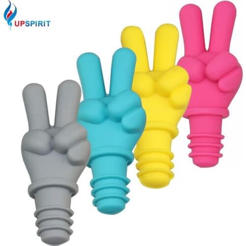 Upspirit Reusable Victory Wine Stopper Finger Shape Silicone Beverage Bottle Cap Vacuum Sealed Wine Cork Bottle Plug Barware