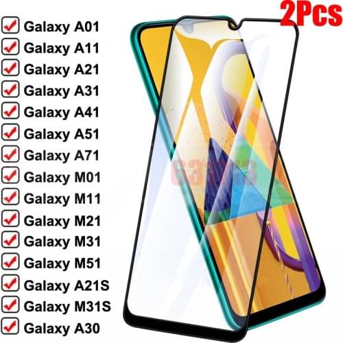 2Pcs 999D Protective Full Cover Glass For Samsung Galaxy A01 A11 A21 A31 A41 A51 A71 Screen Protector M01 11 M21 M31 M51 A30 A50