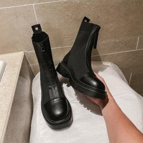 Womens Ankle Boots 2021 Fashion Female Stretch Knitting Short Boots Women Shoes Platform Chunky Heels Autumn Ladies Footwear